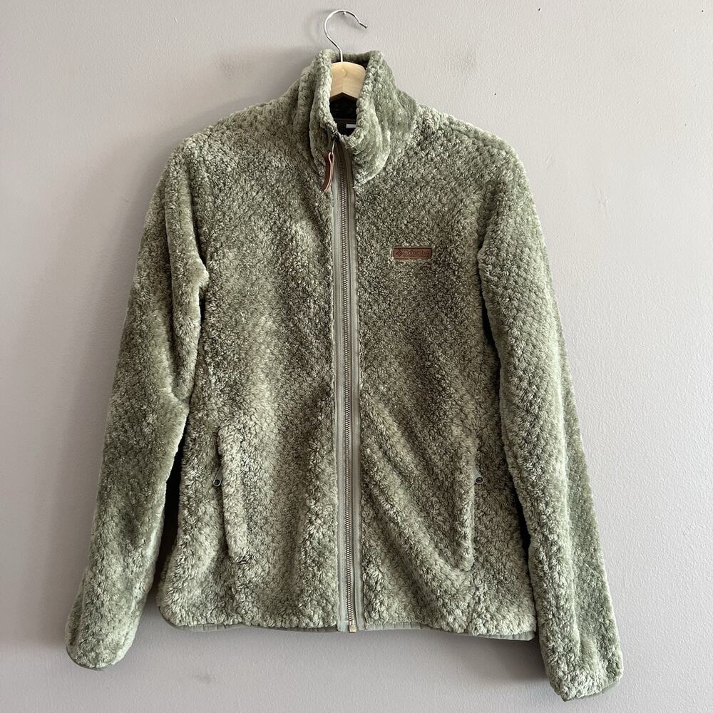 Columbia Women's Fire Side II Sherpa Fleece Jacket Sz Small Green Olive Full Zip